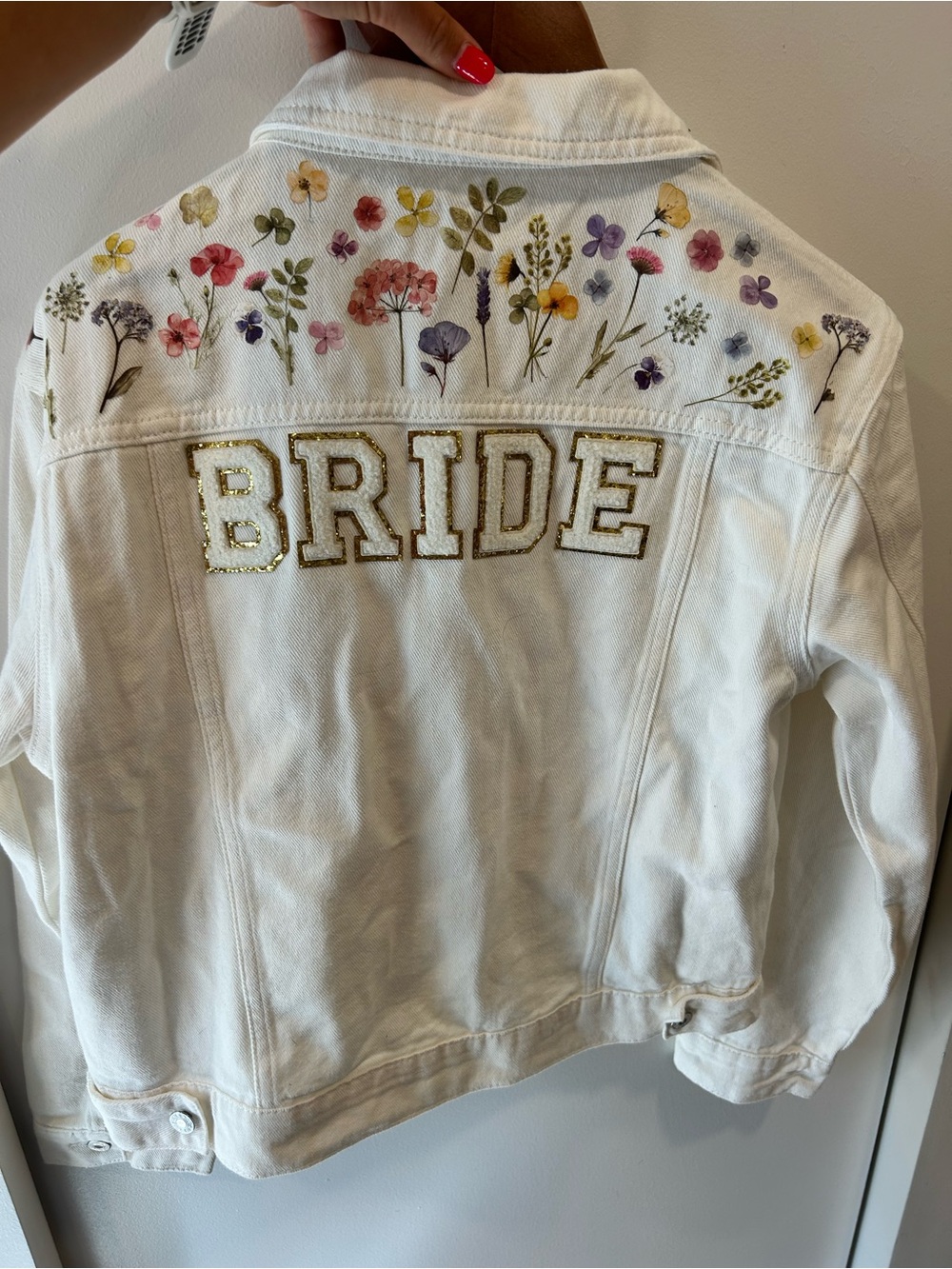 BRIDE White Denim Jacket with Floral Embroidery